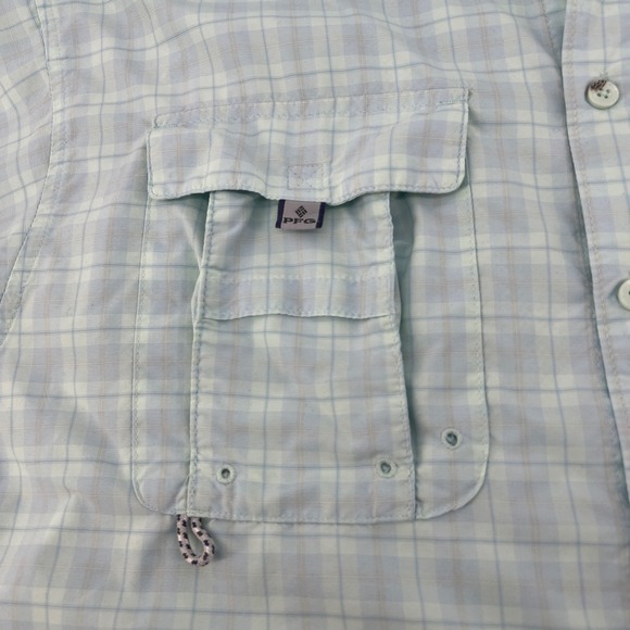 Columbia Super Bahama Plaid Short Sleeve Fishing Shirt Men's M Light Blue - Picture 7 of 9